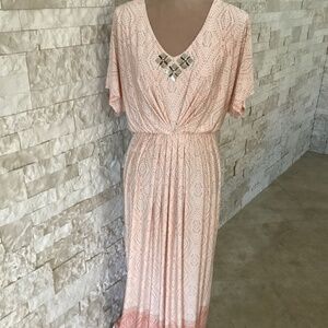 Ruby Rd Short Sleeve V-Neck Maxi Dress with Embellished Neckline